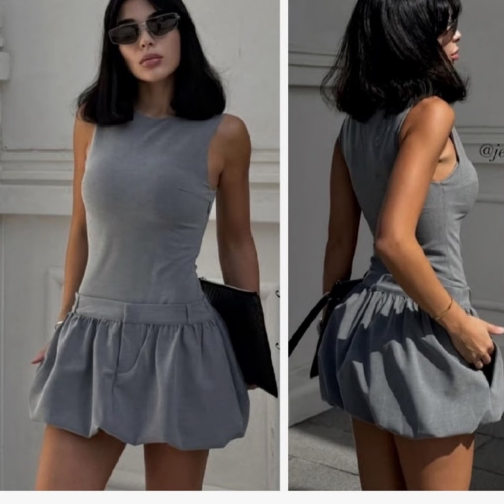 Zara Grey Sleek Structured Bubble Hem Suit Inspired Preppy Academia Dress NWT XS
